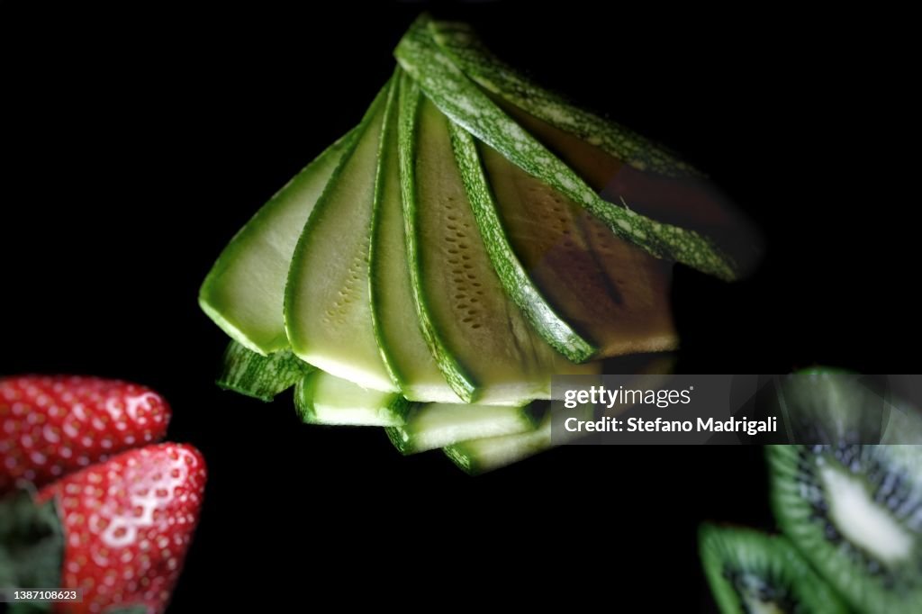 Raw Foods Seen From Above With Reflection On Black Background High-Res ...