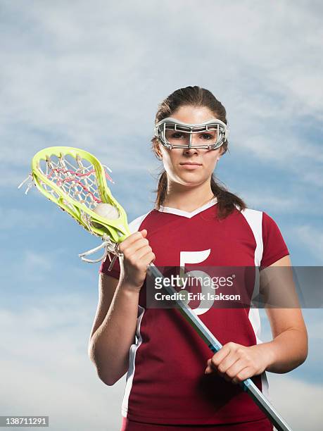 caucasian teenage lacrosse player - face guard sport 個照片及圖片檔
