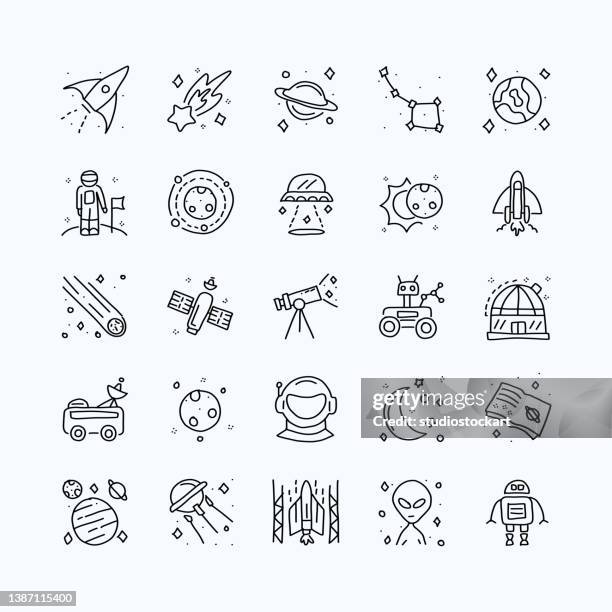 hand draw space - outline icon set. editable stroke - explorer stock illustrations