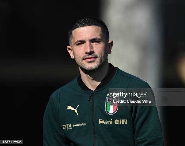 Stefano Sensi of Italy during a Italy training session at Centro Tecnico Federale di Coverciano on March 22, 2022 in Florence, Italy.