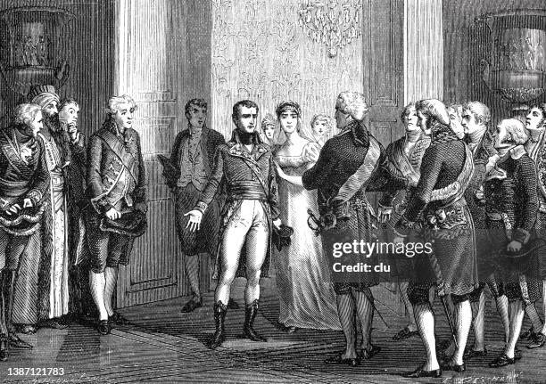 illustrations, cliparts, dessins animés et icônes de français révolution : napoléon bonaparte reçoit l’ambassadeur d’angleterre - ambassadeur rôle social