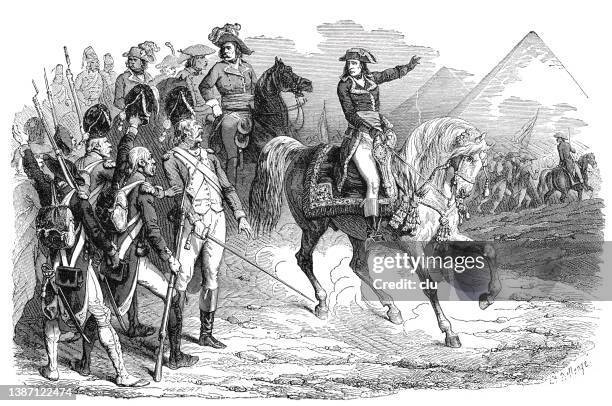 french revolution: napoleon bonaparte at the pyramids - napoleonic-war stock illustrations
