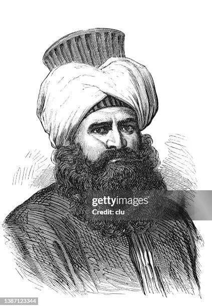 french revolution: murad bey muhammad, mamluk emir and regent in egypt - middle eastern portrait stock illustrations