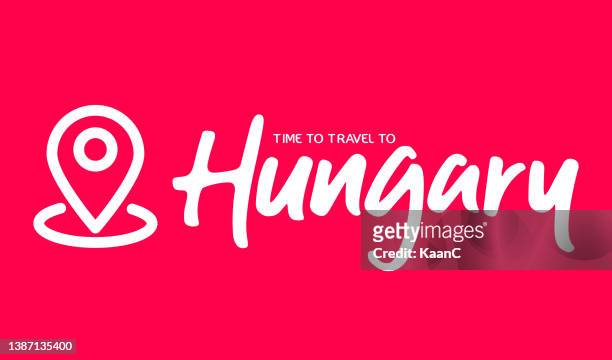hungary. country name vector lettering. map pin icon and country name vector illustration. - hungary map stock illustrations