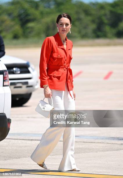 Catherine, Duchess of Cambridge at Philip S. W Goldson International Airport with Prince William, Duke of Cambridge departing Belize for Jamaica to...