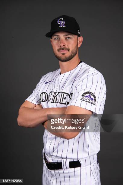 Kris Bryant of the Colorado Rockies poses during Photo Day at Salt River Fields at Talking Stick on March 22, 2022 in Scottsdale, Arizona.