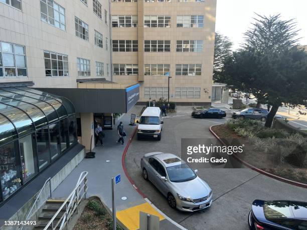 Facade and entrance at Mount Parnassus campus of University of California San Francisco medical center hospital in San Francisco, California, March...