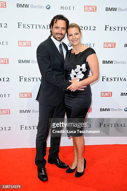 Felix Seitz and Sophie Schuett attend the 'Festival Night By Bunte And BMW ' during the 62th Berlin International Film Festival at the Humboldt CarrŽ...