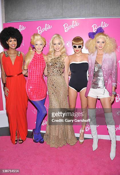 The Barbie Girls attend the Barbie: The Dream Closet event during Mercedes-Benz Fashion Week at the David Rubenstein Atrium on February 10, 2012 in...