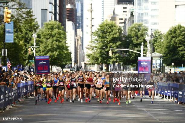 Runners start the race during the 2019 NYRR New York Mini 10K race June 8, 2019 in New York, NY. Photo by Adam Hunger for New York Road Runners via...