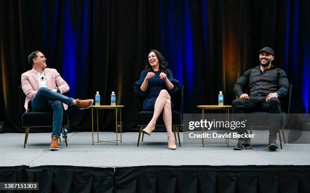 Art Sutley, Mia Mastroianni and Phil Wills speak to attendees during the 2022 Bar & Restaurant Expo and World Tea Conference + Expo at the Las Vegas...