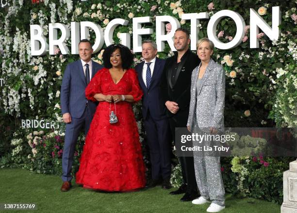 Tom Verica, Shonda Rhimes, Ted Sarandos, Chris Van Dusen and Betsy Beers attend the "Bridgerton" Series 2 World Premiere at Tate Modern on March 22,...