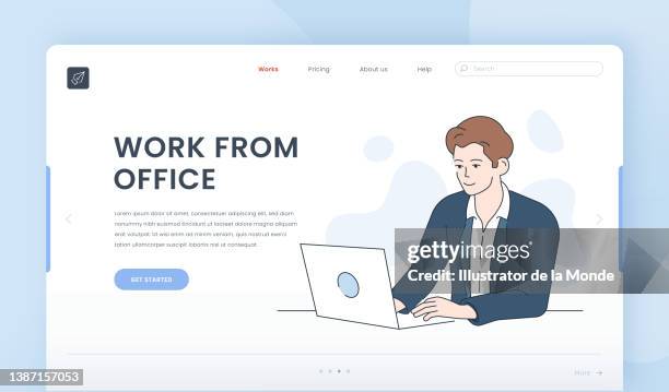work from office illustration - using laptop stock illustrations