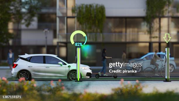 electric vehicle charging - smart city stock pictures, royalty-free photos & images