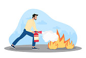 Man putting out fire