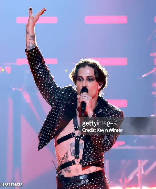 Damiano David of Måneskin performs onstage at the 2022 iHeartRadio Music Awards at The Shrine Auditorium in Los Angeles, California on March 22,...