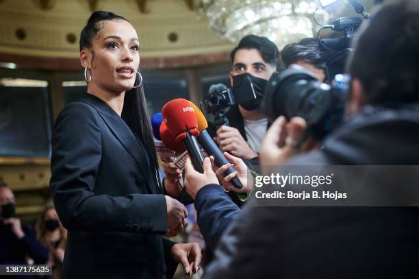 Singer Chanel Terrero attends to 'Fama. El Musical' premiere at EDP Gran Via Theatre on March 22, 2022 in Madrid, Spain.