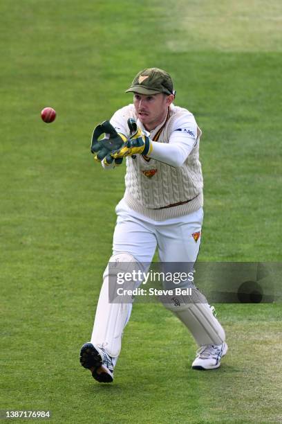 Jake Doran of the Tigers in action during day one of the Sheffield Shield match between Tasmanian Tigers and Queensland Bulls at Blundstone Arena, on...