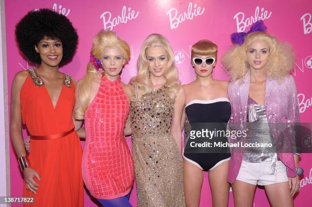 Models pose at Barbie The Dream Closet Cocktail Party at David Rubenstein Atrium on February 10, 2012 in New York City.