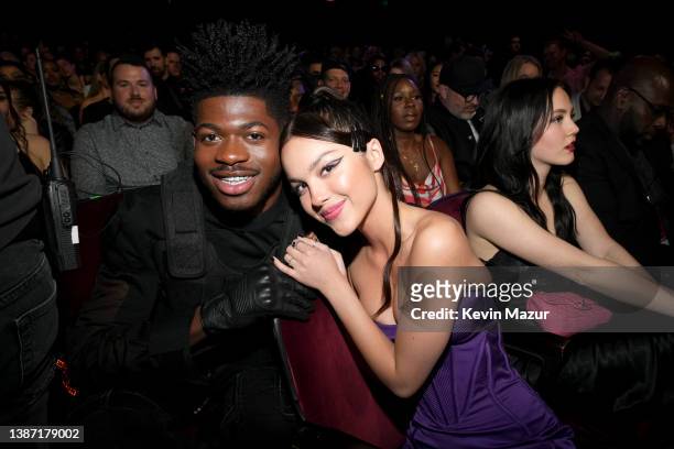 Lil Nas X and Olivia Rodrigo attend the 2022 iHeartRadio Music Awards at The Shrine Auditorium in Los Angeles, California on March 22, 2022....