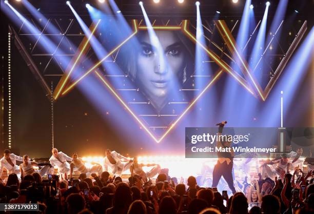 Jennifer Lopez performs onstage at the 2022 iHeartRadio Music Awards at The Shrine Auditorium in Los Angeles, California on March 22, 2022.