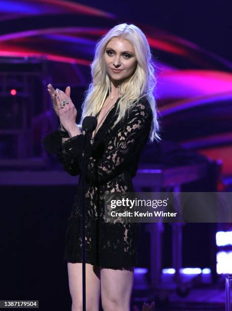 Taylor Momsen speaks onstage at the 2022 iHeartRadio Music Awards at The Shrine Auditorium in Los Angeles, California on March 22, 2022. Broadcasted...