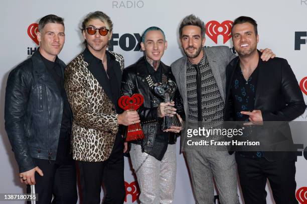 Blackbear , and Zack Merrick, Alex Gaskarth, Jack Barakat, and Robert Rian Dawson of All Time Low, winners of Alternative Song of the Year for...
