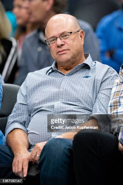 David Tepper looks on in the second quarter during the game between the Charlotte Hornets and the New Orleans Pelicans at Spectrum Center on March...