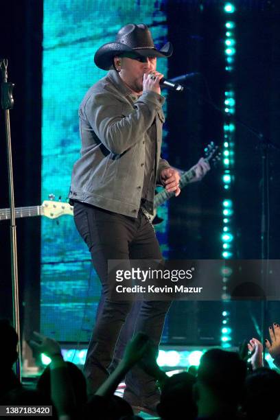 Jason Aldean performs onstage at the 2022 iHeartRadio Music Awards at The Shrine Auditorium in Los Angeles, California on March 22, 2022. Broadcasted...