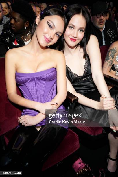 Olivia Rodrigo and Iris Apatow attend the 2022 iHeartRadio Music Awards at The Shrine Auditorium in Los Angeles, California on March 22, 2022....