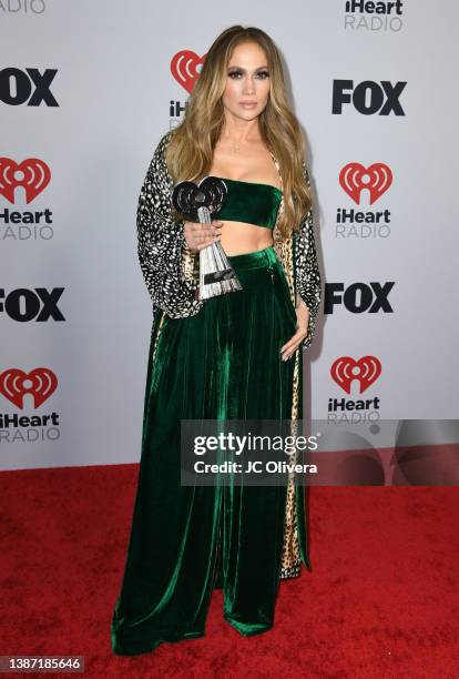 Jennifer Lopez, winner of the Icon Award attends the 2022 iHeartRadio Music Awards at The Shrine Auditorium in Los Angeles, California on March 22,...