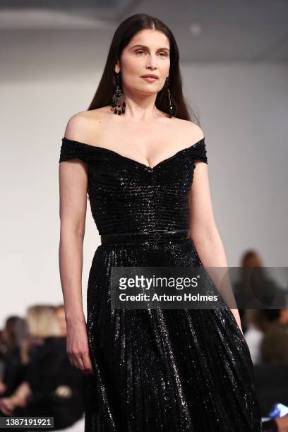 Model Laetitia Casta walks the runway at the Ralph Lauren Fall 2022 Fashion Show at the Museum of Modern Art on March 22, 2022 in New York City.