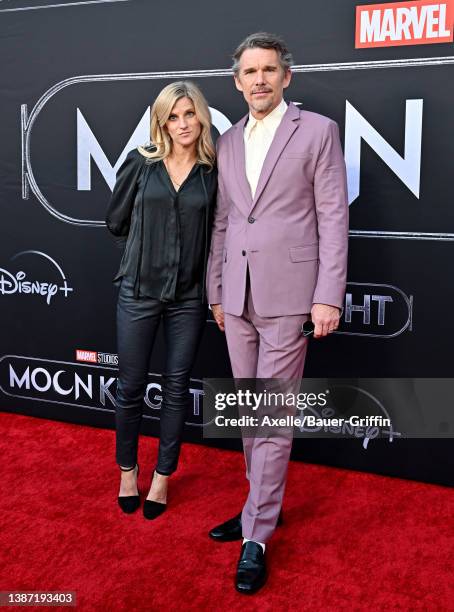 Ryan Hawke and Ethan Hawke attend the Premiere of Marvel Studios' "Moon Knight" at El Capitan Theatre on March 22, 2022 in Los Angeles, California.