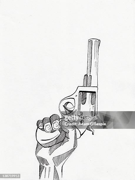 hand holding a gun in the air - trigger warning stock illustrations