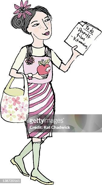 a woman with a to-do list - shopping list stock-grafiken, -clipart, -cartoons und -symbole