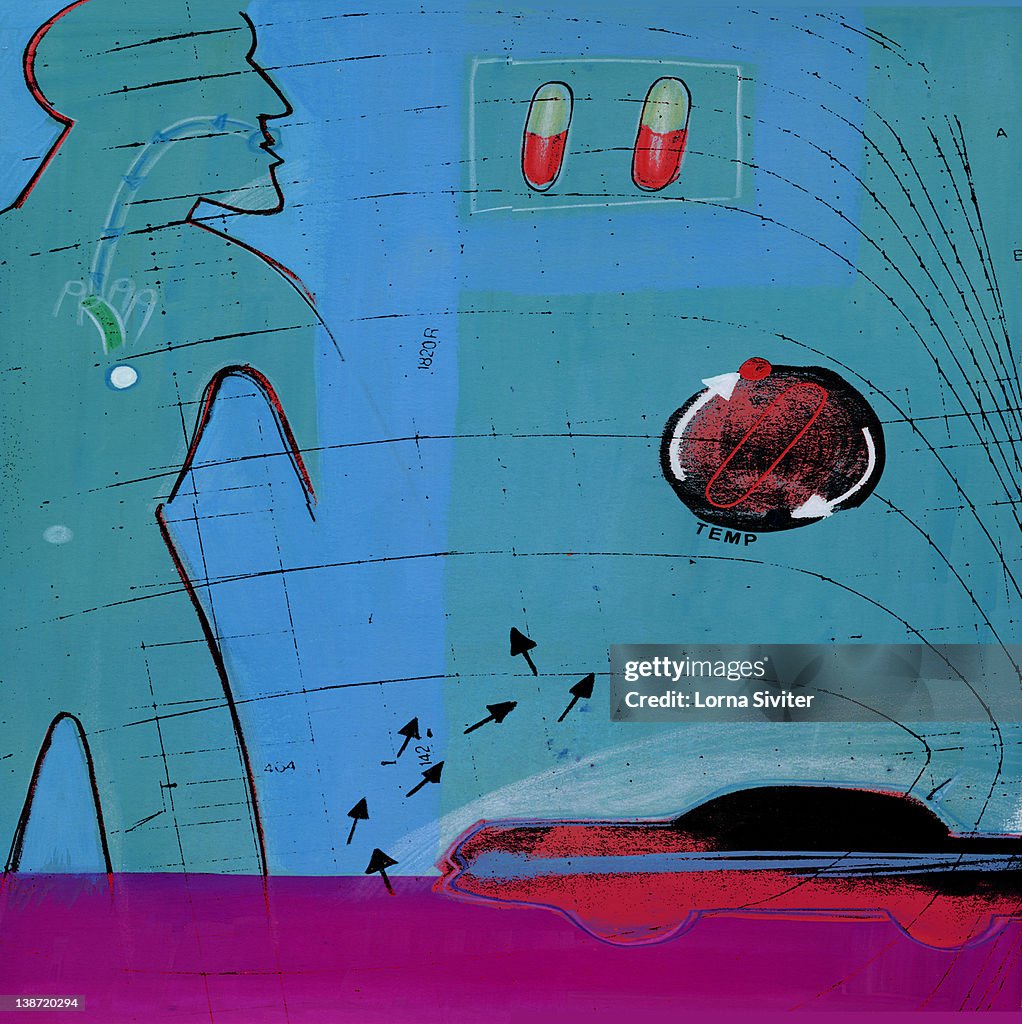 A profile of a man looking at medicine