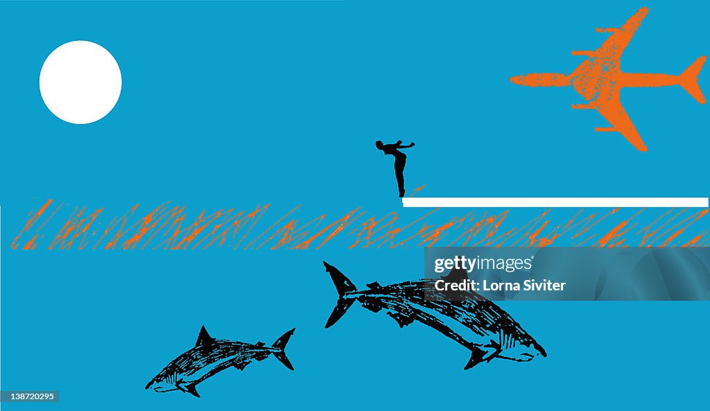 A person about to dive into shark infested water