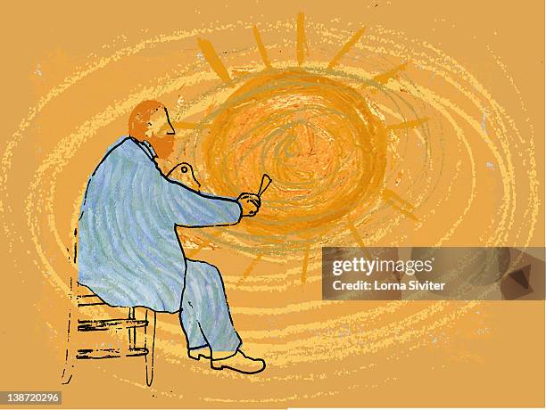 an artist painting the sun - vincent van gogh painter stock illustrations