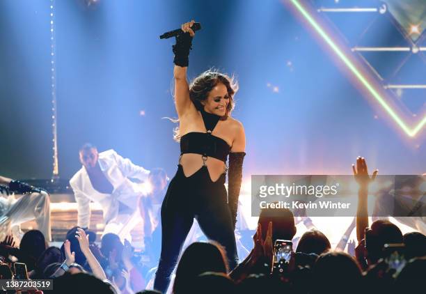 Honoree Jennifer Lopez performs onstage at the 2022 iHeartRadio Music Awards at The Shrine Auditorium in Los Angeles, California on March 22, 2022....