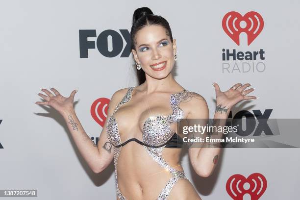 Halsey arrives at the 2022 iHeartRadio music awards at Shrine Auditorium and Expo Hall on March 22, 2022 in Los Angeles, California.