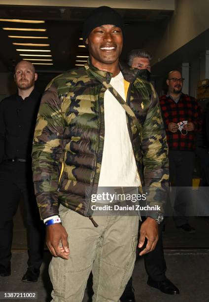 Model Tyson Beckford is seen wearing a camo puff coat outside the Ralph Lauren AW22 show on March 22, 2022 in New York City.