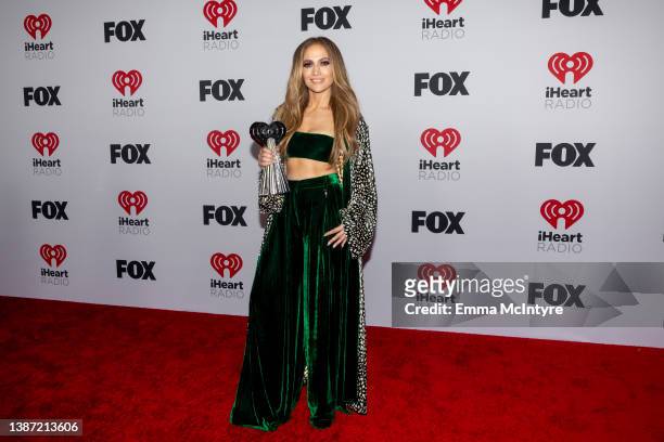 Jennifer Lopez attends the 2022 iHeartRadio Music Awards press room at Shrine Auditorium and Expo Hall on March 22, 2022 in Los Angeles, California.