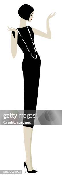 fashionable woman in a cocktail dress - black dress stock illustrations