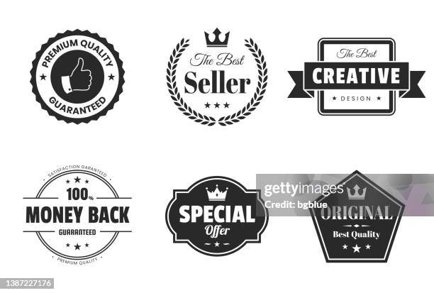 satz von schwarzen abzeichen und etiketten - design-elemente - siegelstempel stock-grafiken, -clipart, -cartoons und -symbole