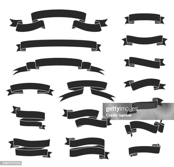 set of black ribbons, banners - design elements on white background - ribbon stock illustrations