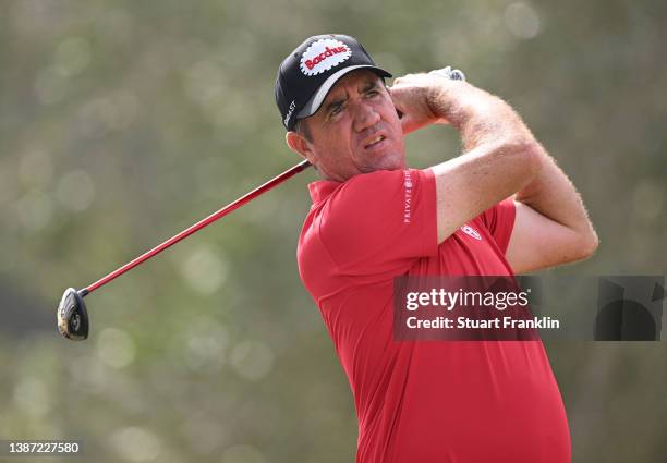 Scott Hend of Australia plays a shot during the pro-am prior to the Commercial Bank Qatar Masters at Doha Golf Club on March 23, 2022 in Doha, Qatar.