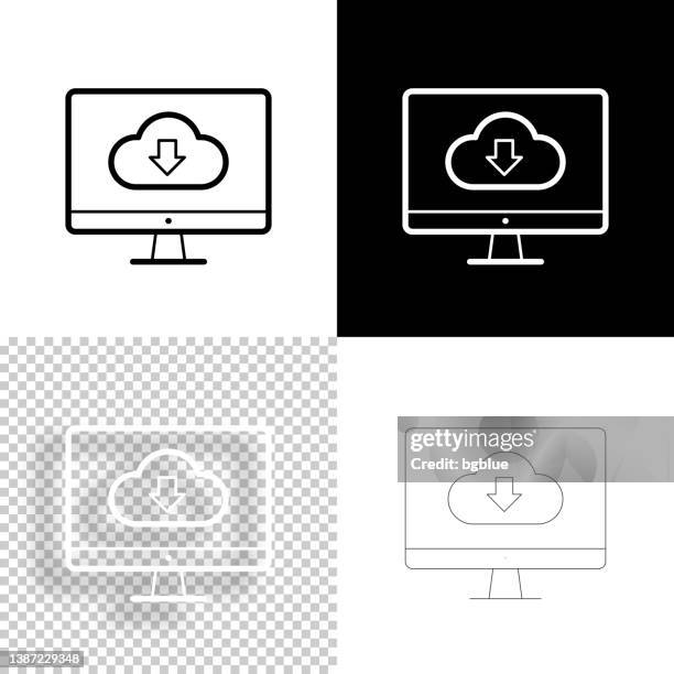 cloud download to desktop computer. icon for design. blank, white and black backgrounds - line icon - cloud isolated transparent stock illustrations