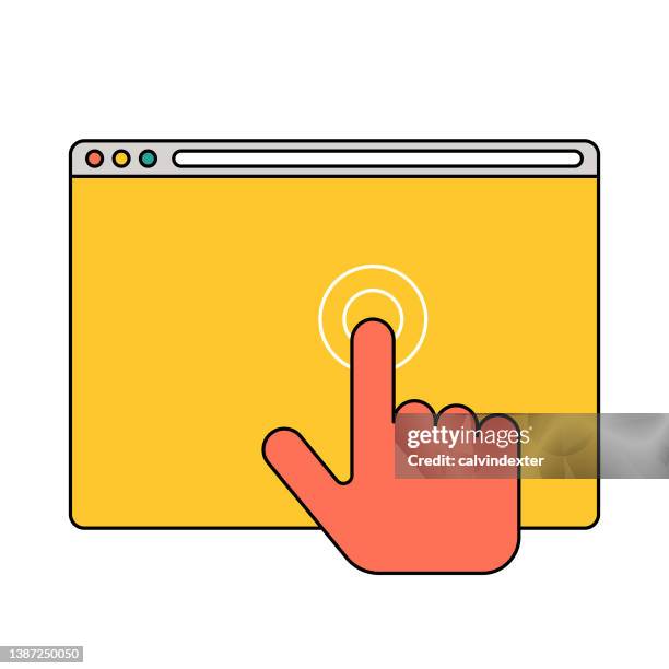 ilustraciones, imágenes clip art, dibujos animados e iconos de stock de pantalla táctil de la mano del navegador web - www