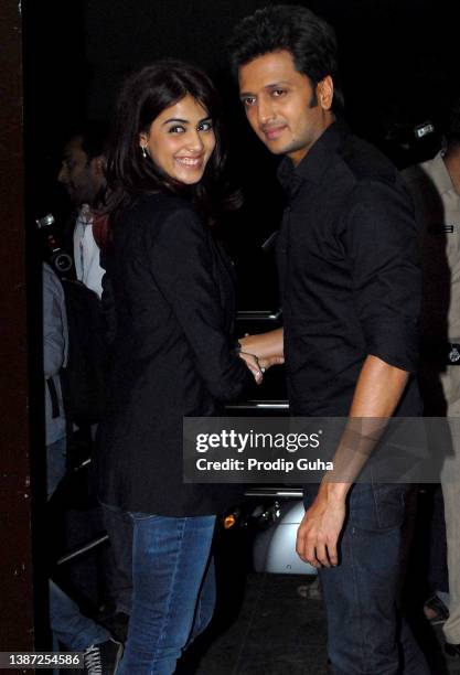 Genelia D'souza and Ritesh Deshmukh attend the marathi film special screening 'BALAK PALAK' on January 02, 2013 in Mumbai, India. "n"n