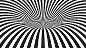 Abstract Hypnotic Worm-Hole Tunnel. Black and White Optical Illusion